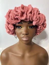 Image 3 of Ruffle Brim Crochet Hat - Cosmetic Pink