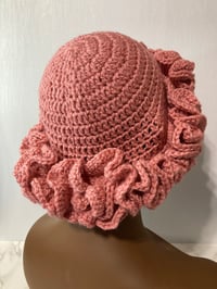 Image 4 of Ruffle Brim Crochet Hat - Cosmetic Pink