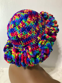 Image 4 of Ruffle Brim Crochet Hat - Bright Candy