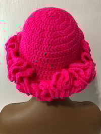 Image 5 of Ruffle Brim Crochet Hat - Hot Pink