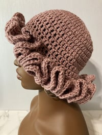 Image 5 of Ruffle Brim Crochet Hat - Rose Sparkle