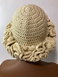 Image 5 of Ruffle Brim Crochet Hat - Cream