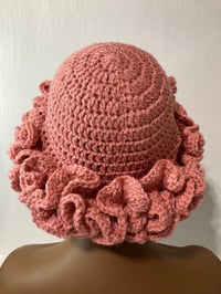 Image 5 of Ruffle Brim Crochet Hat - Cosmetic Pink