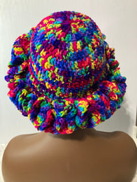 Image 5 of Ruffle Brim Crochet Hat - Bright Candy