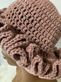 Image 6 of Ruffle Brim Crochet Hat - Rose Sparkle