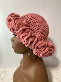 Image 6 of Ruffle Brim Crochet Hat - Cosmetic Pink