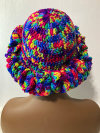 Image 6 of Ruffle Brim Crochet Hat - Bright Candy