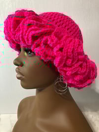 Image 7 of Ruffle Brim Crochet Hat - Hot Pink