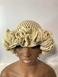 Image 7 of Ruffle Brim Crochet Hat - Cream