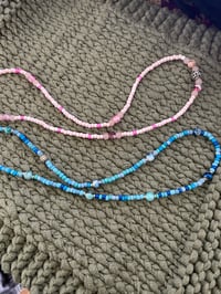 Image 2 of One Pink and One Blue Elastic 22" Beaded Necklace