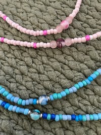 Image 3 of One Pink and One Blue Elastic 22" Beaded Necklace
