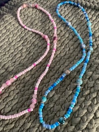 Image 1 of One Pink and One Blue Elastic 22" Beaded Necklace