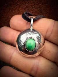 Image 5 of WL&A Handmade Large Navajo Pearl Walking Liberty Silver Coin Pendant - Emerald Desert Turquoise