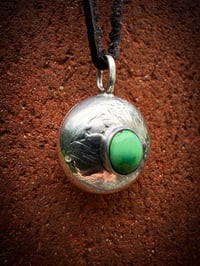 Image 2 of WL&A Handmade Large Navajo Pearl Walking Liberty Silver Coin Pendant - Emerald Desert Turquoise