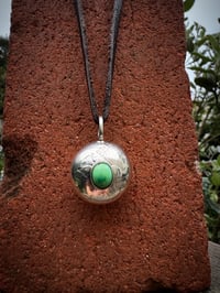 Image 1 of WL&A Handmade Large Navajo Pearl Walking Liberty Silver Coin Pendant - Emerald Desert Turquoise