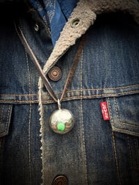 Image 4 of WL&A Handmade Large Navajo Pearl Walking Liberty Silver Coin Pendant - Emerald Desert Turquoise