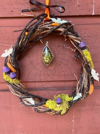 Handmade grapevine Halloween dreamcatcher wreath