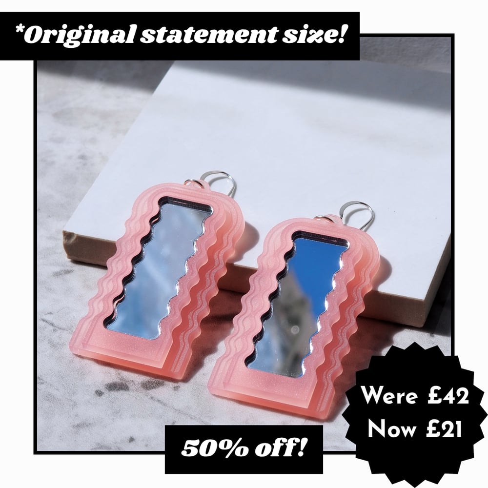 Image of Statement Pink Wavy Mirror Earrings 