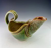 Image 2 of Wine pitcher, wheel thrown, altered, textured, sprigged (BSG/CuAsh)