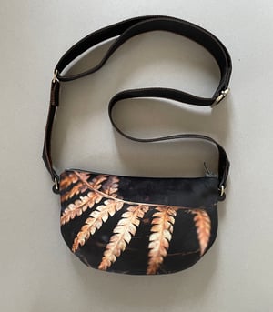 Image of Fern frond, crossbody velvet bag with canvas strap