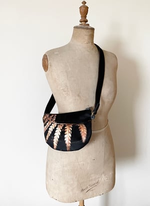 Image of Fern frond, crossbody velvet bag with canvas strap