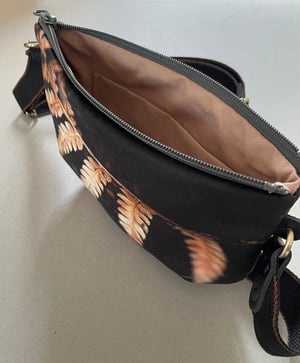 Image of Fern frond, crossbody velvet bag with canvas strap