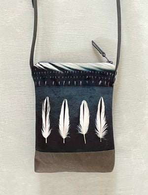 Image of Oystercatcher feathers, crossbody velvet and waxed canvas phone bag