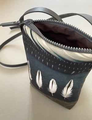 Image of Oystercatcher feathers, crossbody velvet and waxed canvas phone bag