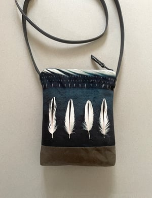 Image of Oystercatcher feathers, crossbody velvet and waxed canvas phone bag