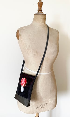 Image of Fly agaric, crossbody velvet and waxed canvas phone bag