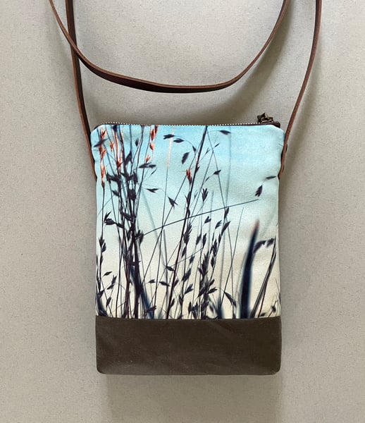 Image of Stipa grasses, crossbody velvet and waxed canvas phone bag