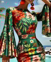 Image 2 of Floral Flare Sleeve Midi Dress