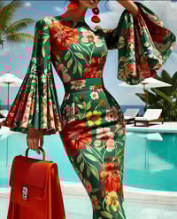 Image 1 of Floral Flare Sleeve Midi Dress