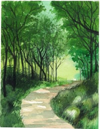 Image 1 of 5x7 - Original Watercolour Forest Path