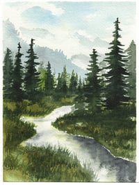 Image 1 of 5x7 - Original Watercolour Mountain Stream