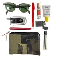 Image 1 of Edit F/W 2025 medium Repurposed Leather & Vintage Fabric Zip Pouch