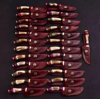 Image 5 of Wholesale Lot 100 Handmade Damascus Steel Skinner Knives with Elk Antler Handles & Leather Sheaths