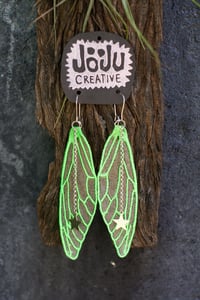 Image 1 of Green Cicada Wing Earrings