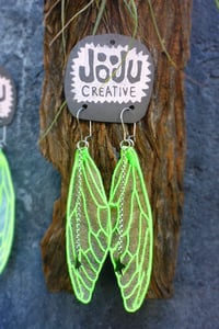 Image 2 of Green Cicada Wing Earrings