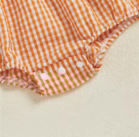 Image 4 of Pumpkin Gingham Baby Romper 🎃🧡