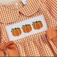 Image 5 of Pumpkin Gingham Baby Romper 🎃🧡