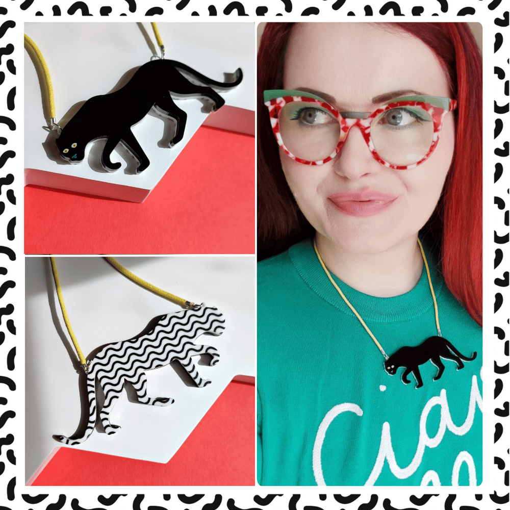 Image of Reversible Panther Statement Acrylic Necklace