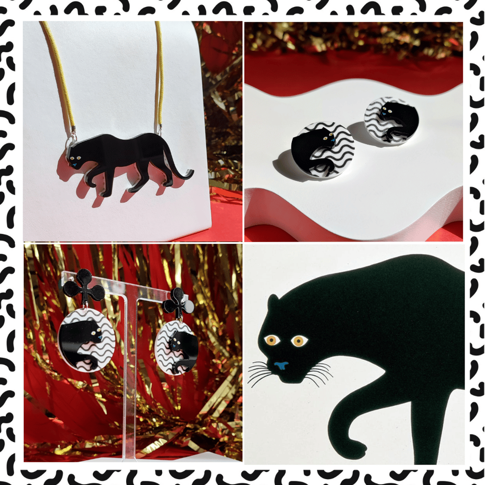 Image of Reversible Panther Statement Acrylic Necklace