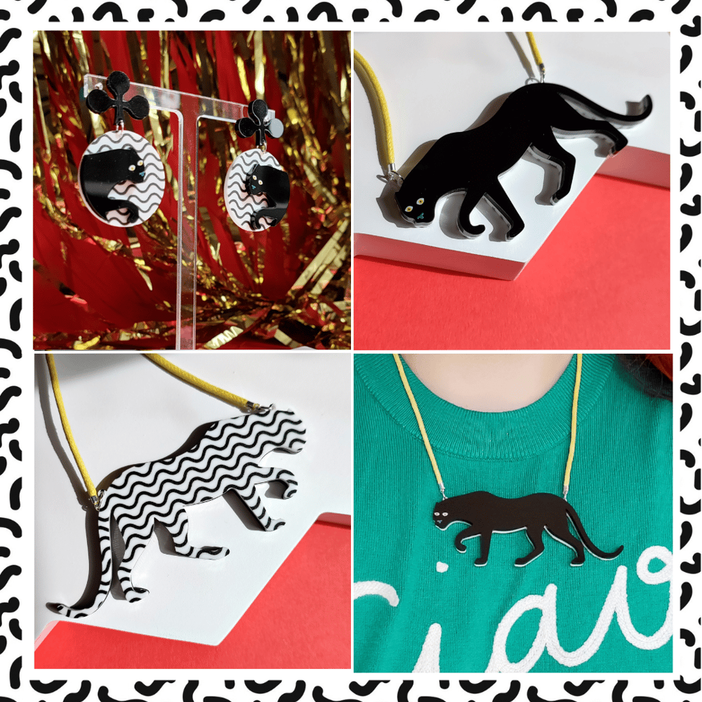 Image of Reversible Panther Statement Acrylic Necklace