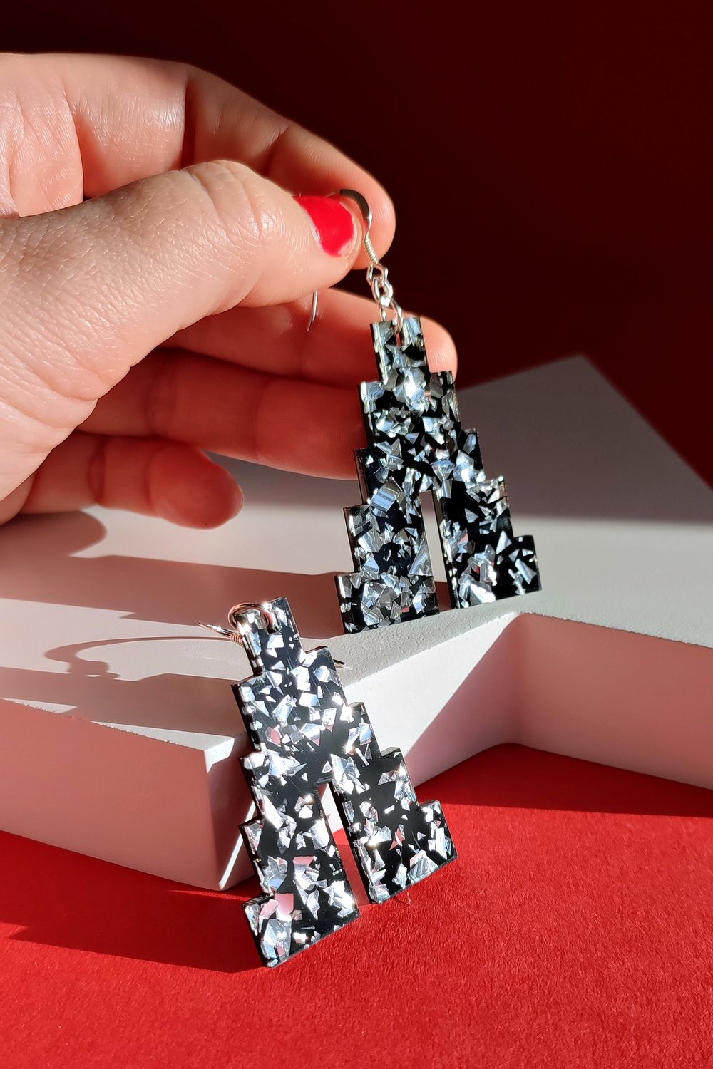 Image of Glitzy Statement Pyramid Earrings