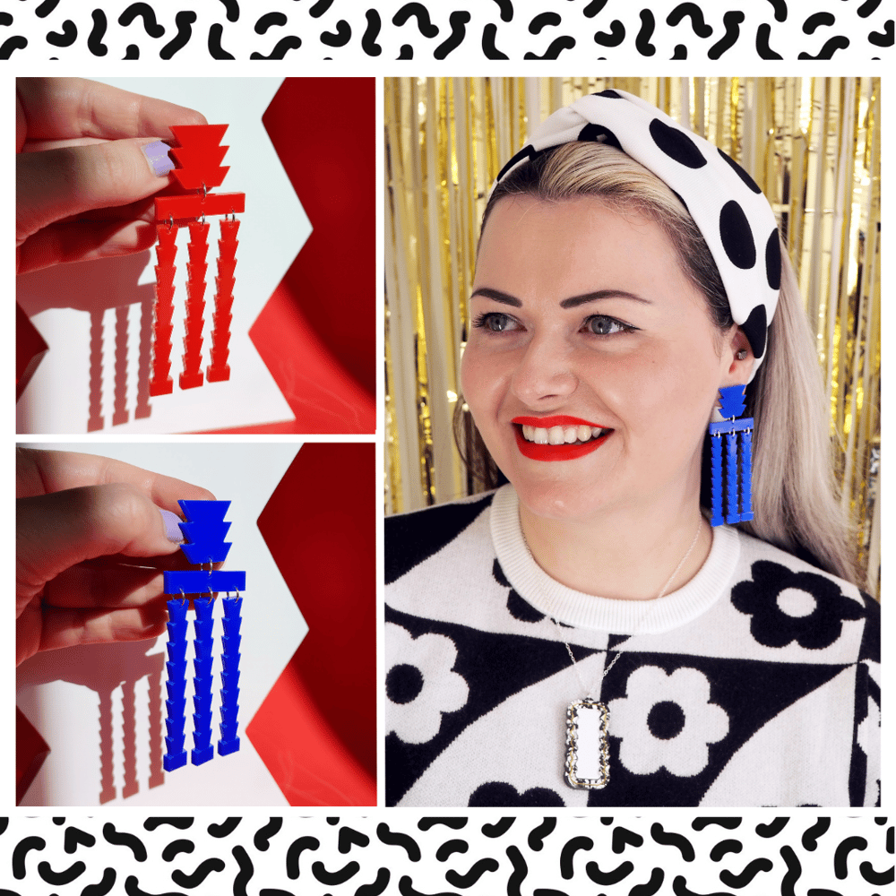 Image of Colourful Aztec Column Statement Acrylic Earrings
