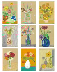 A5 floral vase oil pastel drawings