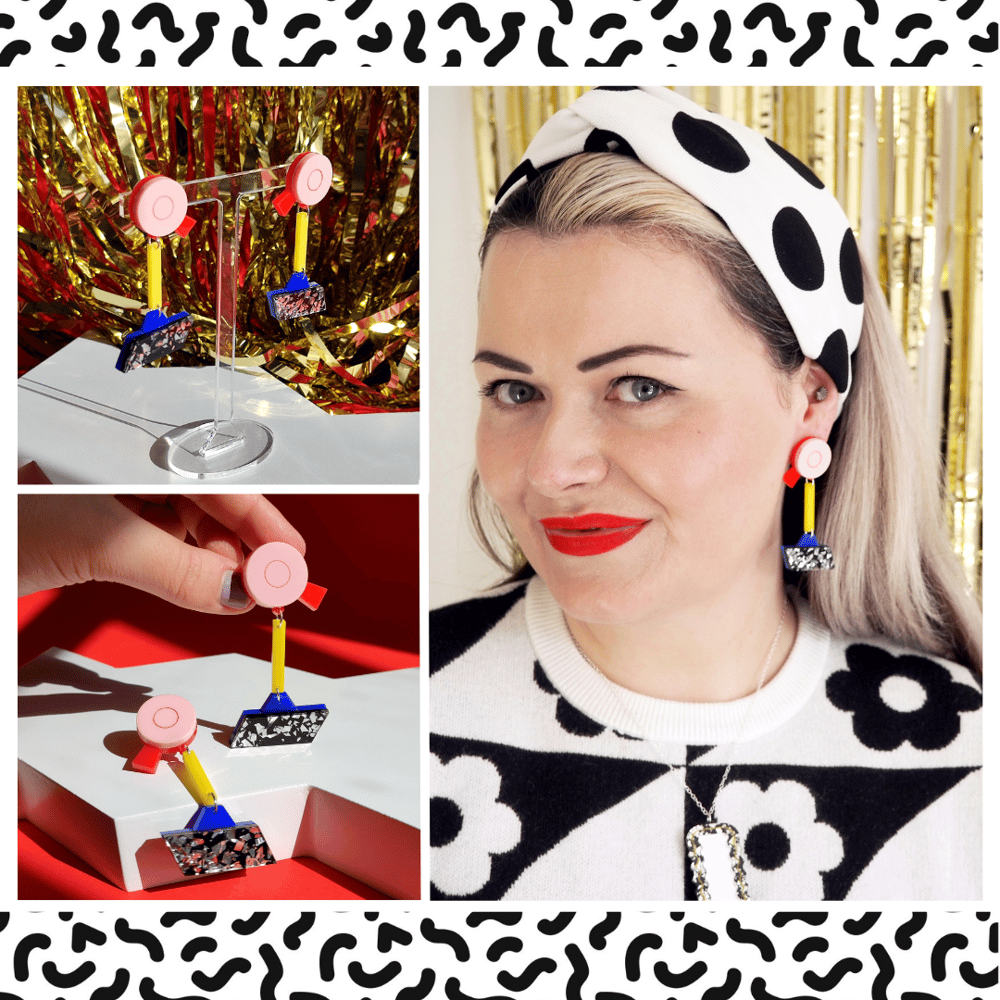 Image of Dangling Duck Memphis Milano Inspired Statement Acrylic Earrings