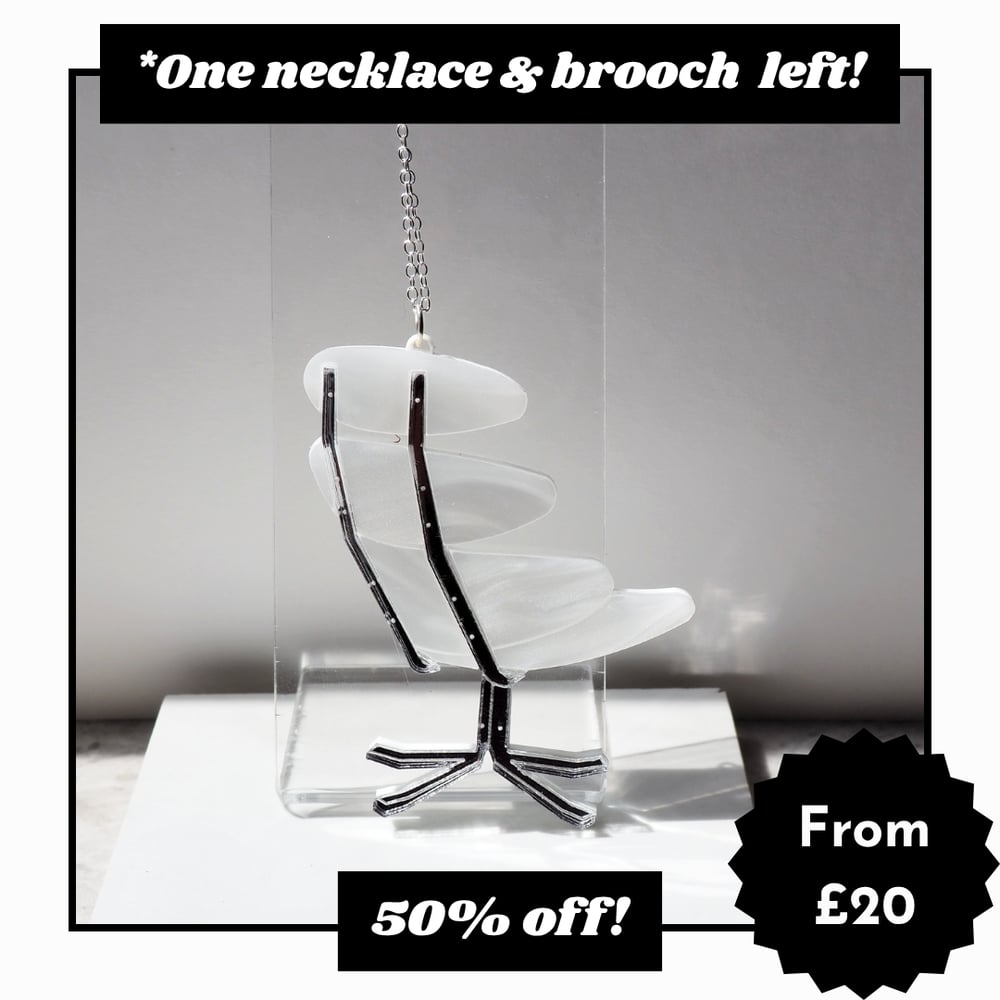 Image of Retro Office Chair Acrylic Necklace & Brooch - Marbled White