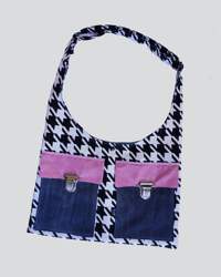 Image 1 of Sac pied de poule rose et jean